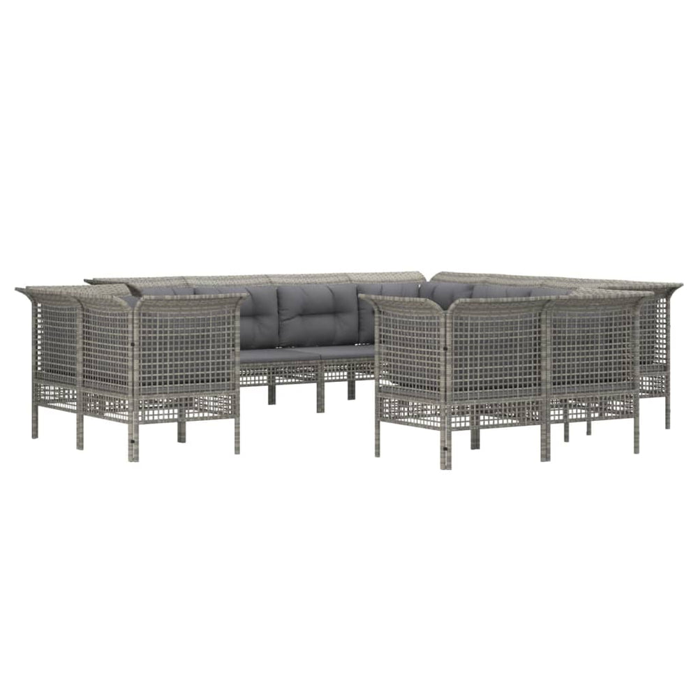 11-delige Loungeset met kussens poly rattan grijs MeubelReus