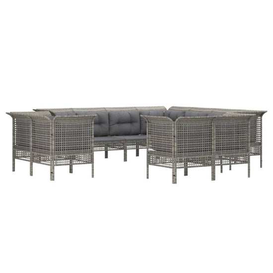 11-delige Loungeset met kussens poly rattan grijs MeubelReus