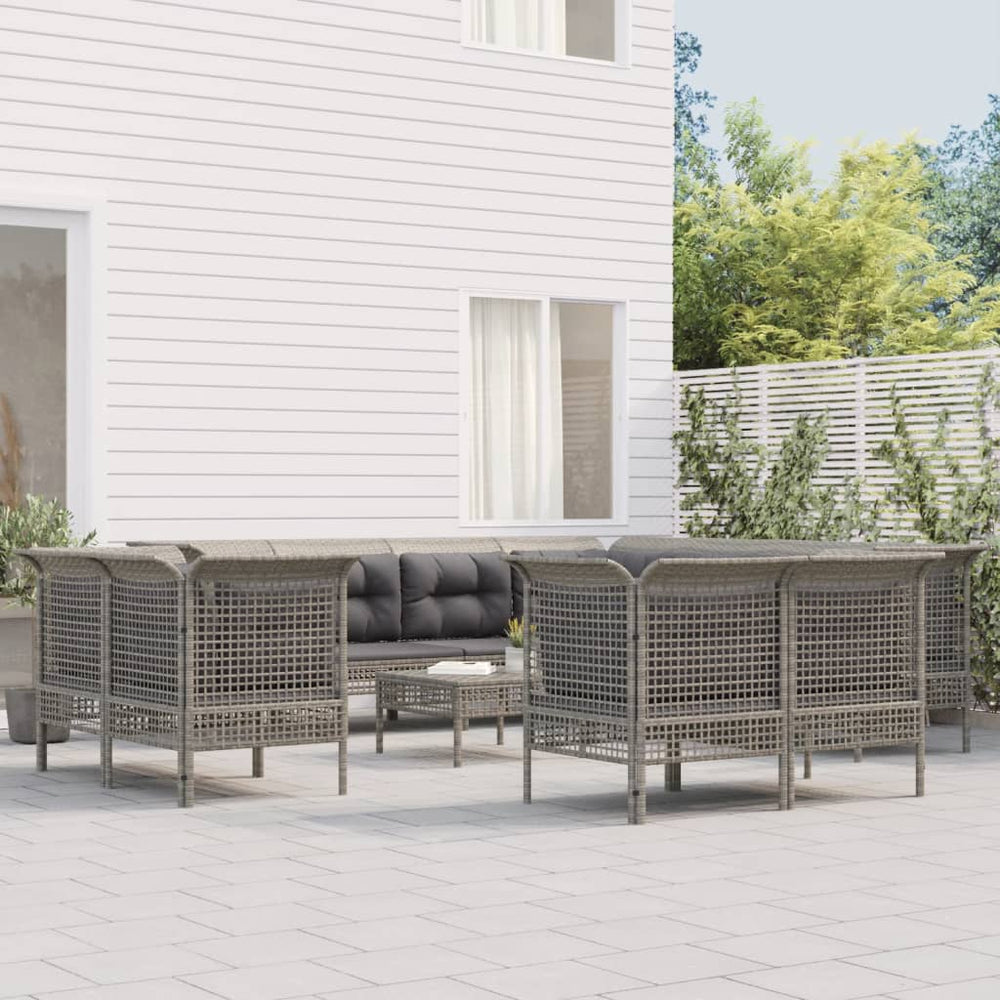 11-delige Loungeset met kussens poly rattan grijs MeubelReus