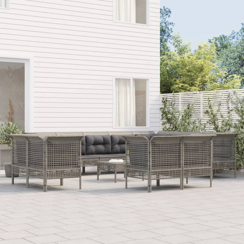 13-delige Loungeset met kussens poly rattan grijs MeubelReus