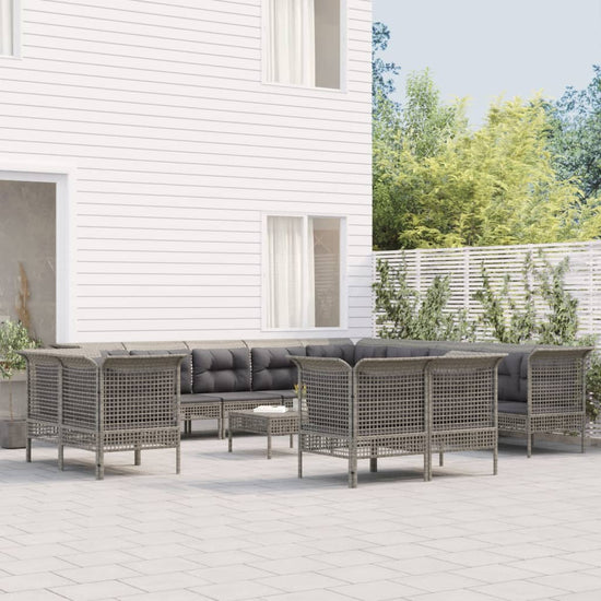 13-delige Loungeset met kussens poly rattan grijs MeubelReus