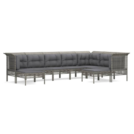 9-delige Loungeset met kussens poly rattan grijs MeubelReus