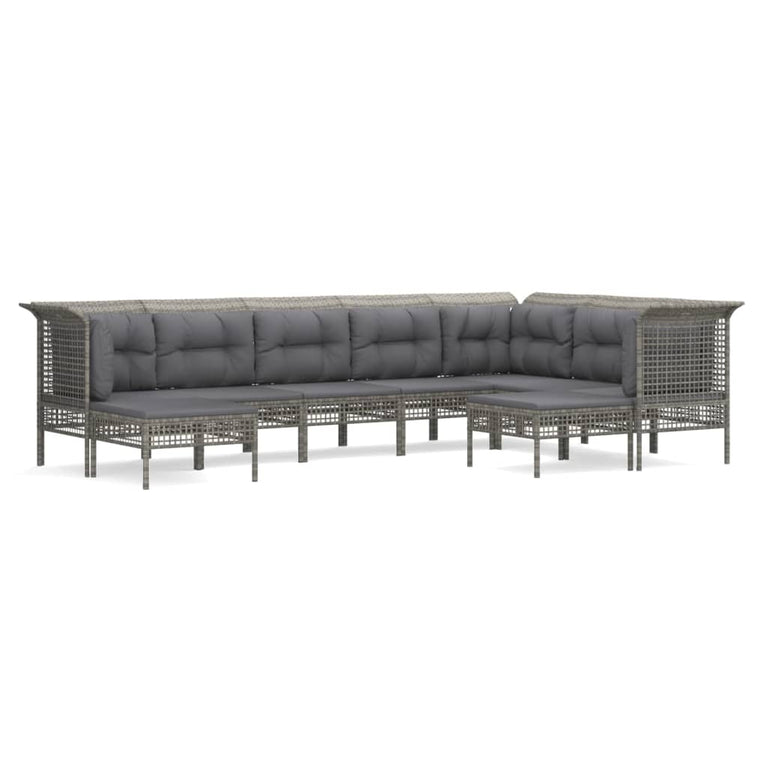 9-delige Loungeset met kussens poly rattan grijs MeubelReus