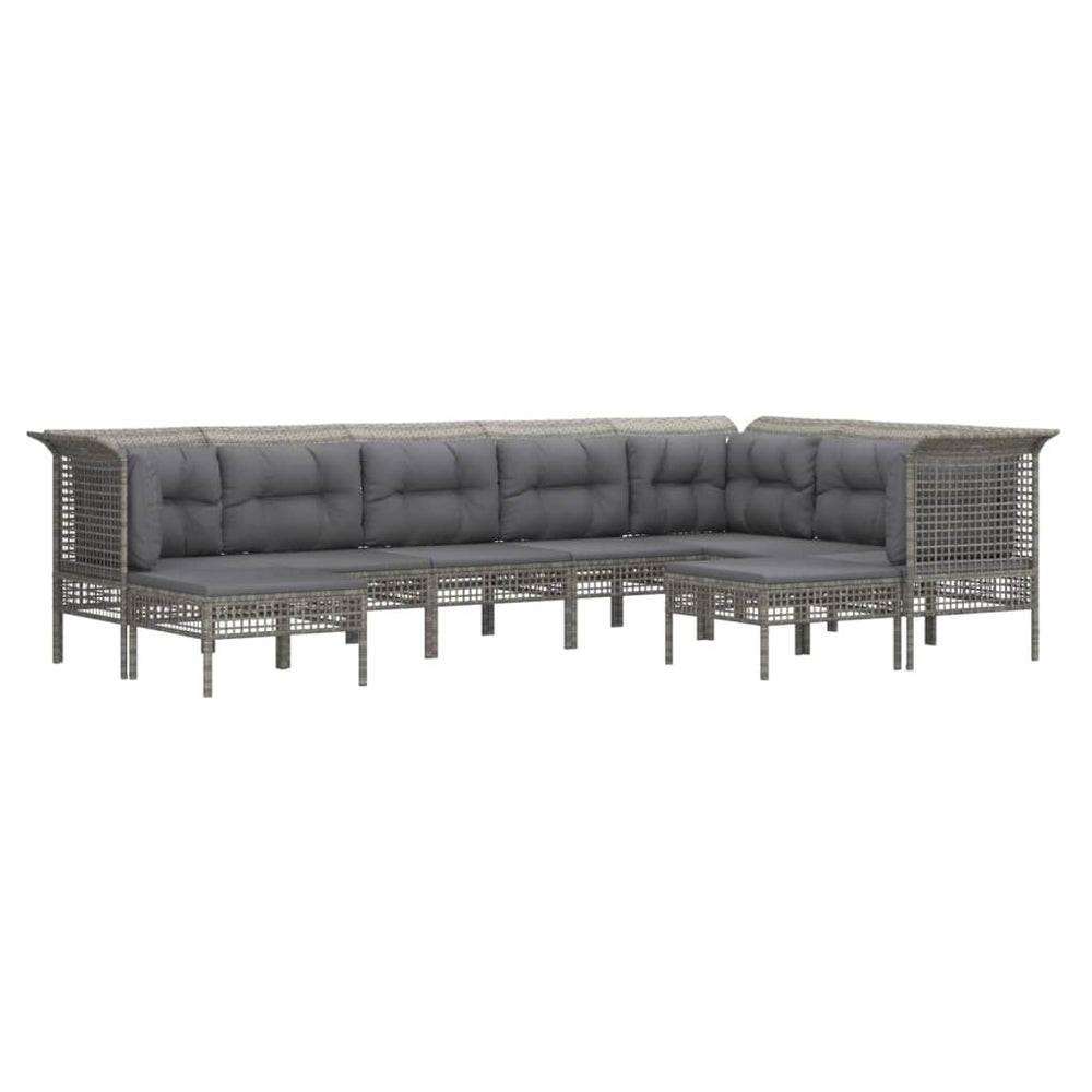 9-delige Loungeset met kussens poly rattan grijs MeubelReus
