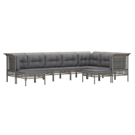 9-delige Loungeset met kussens poly rattan grijs MeubelReus