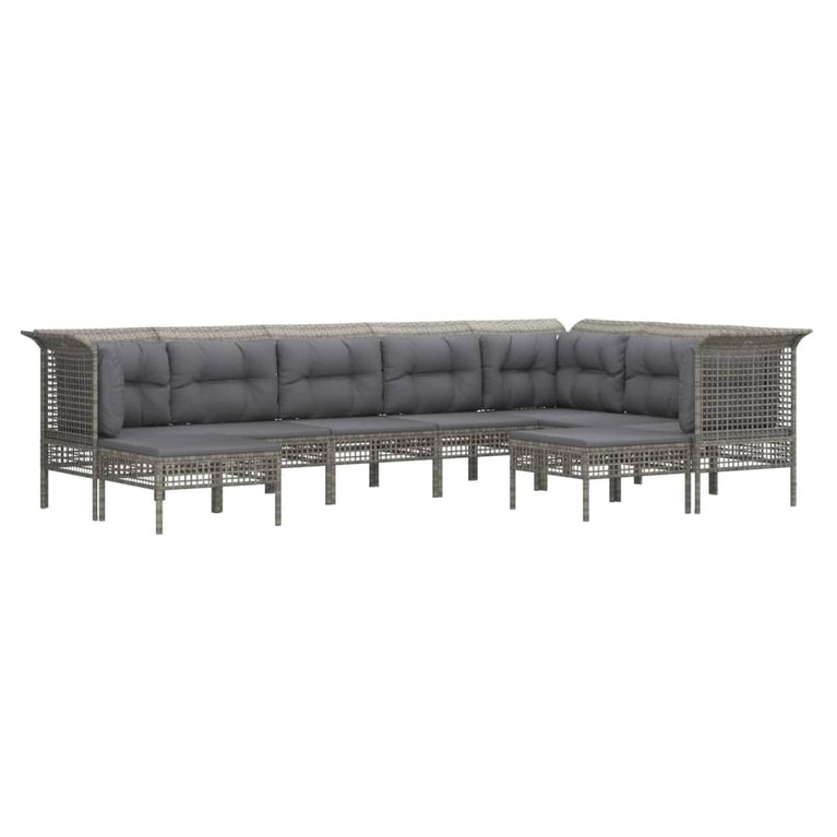 9-delige Loungeset met kussens poly rattan grijs MeubelReus
