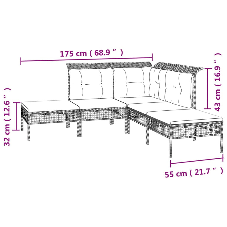 9-delige Loungeset met kussens poly rattan grijs MeubelReus