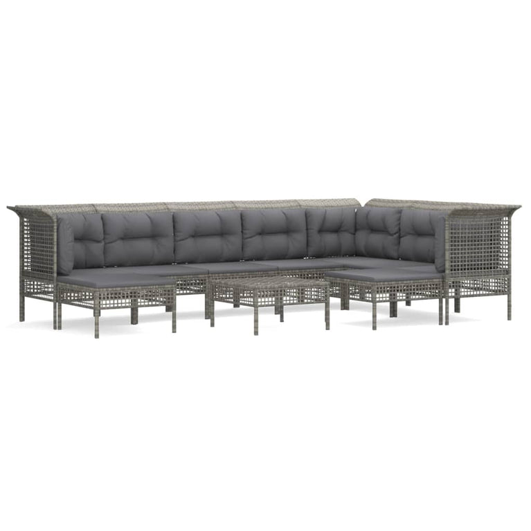 10-delige Loungeset met kussens poly rattan grijs MeubelReus