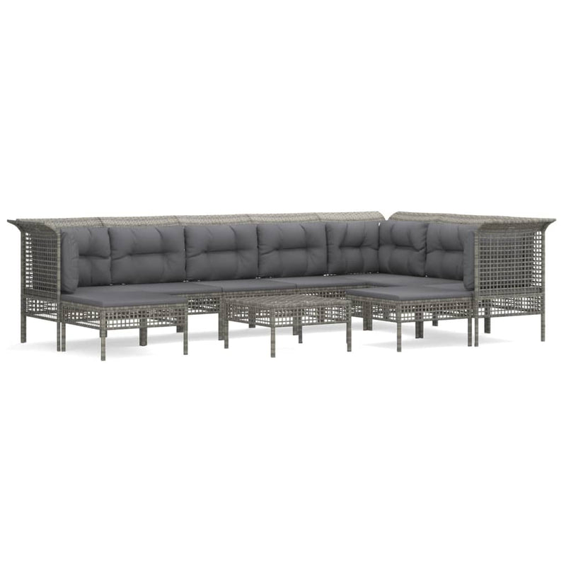 10-delige Loungeset met kussens poly rattan grijs MeubelReus