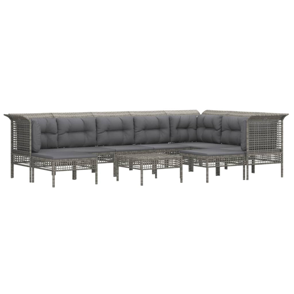 10-delige Loungeset met kussens poly rattan grijs MeubelReus