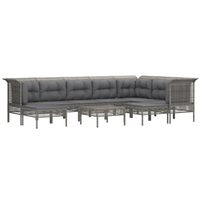 10-delige Loungeset met kussens poly rattan grijs MeubelReus
