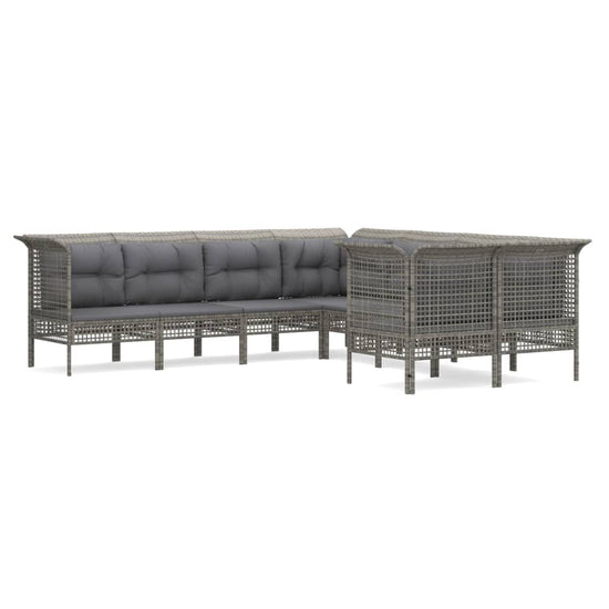 8-delige Loungeset met kussens poly rattan grijs MeubelReus