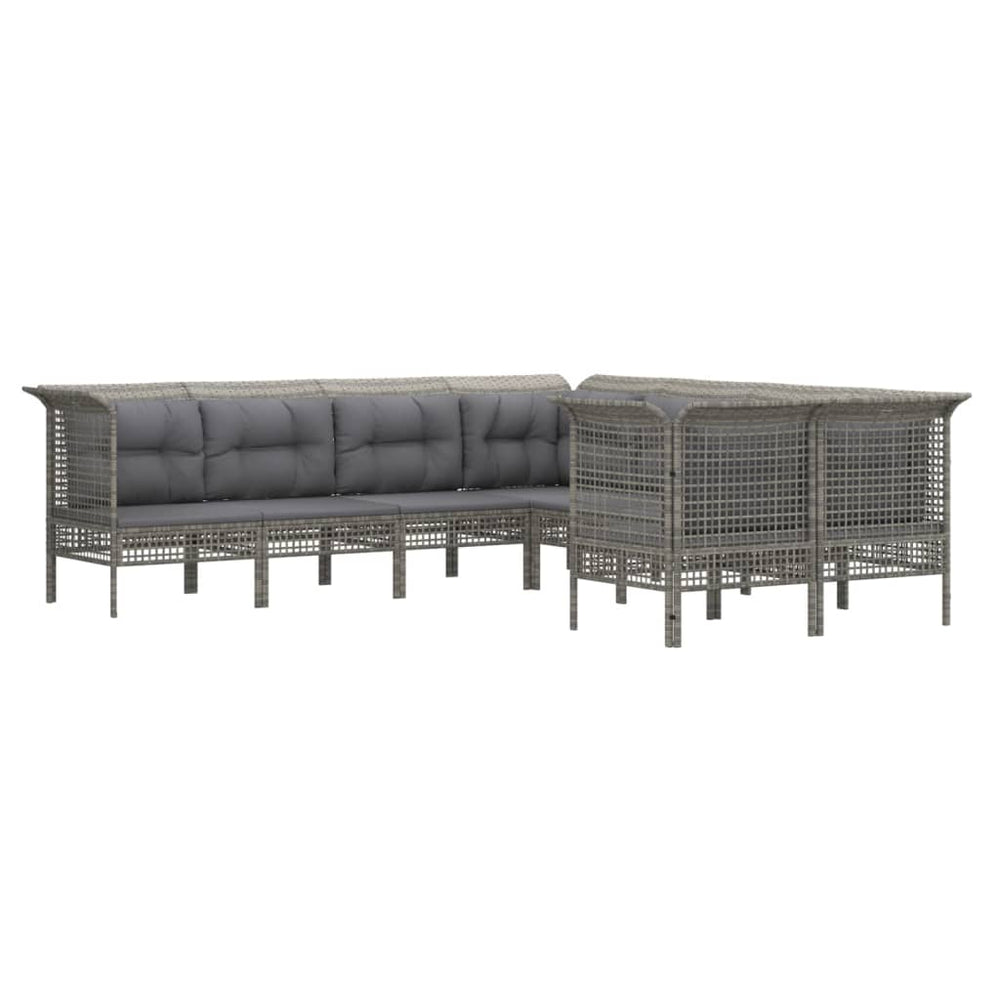 8-delige Loungeset met kussens poly rattan grijs MeubelReus