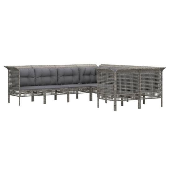 8-delige Loungeset met kussens poly rattan grijs MeubelReus