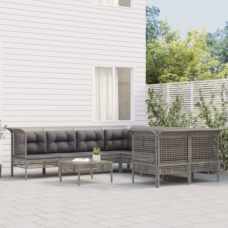 8-delige Loungeset met kussens poly rattan grijs MeubelReus