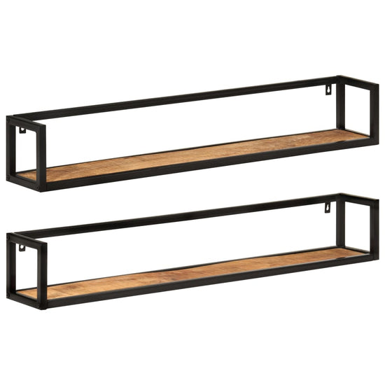 Wandschappen 2 st 110x17x17 cm massief mangohout en ijzer MeubelReus