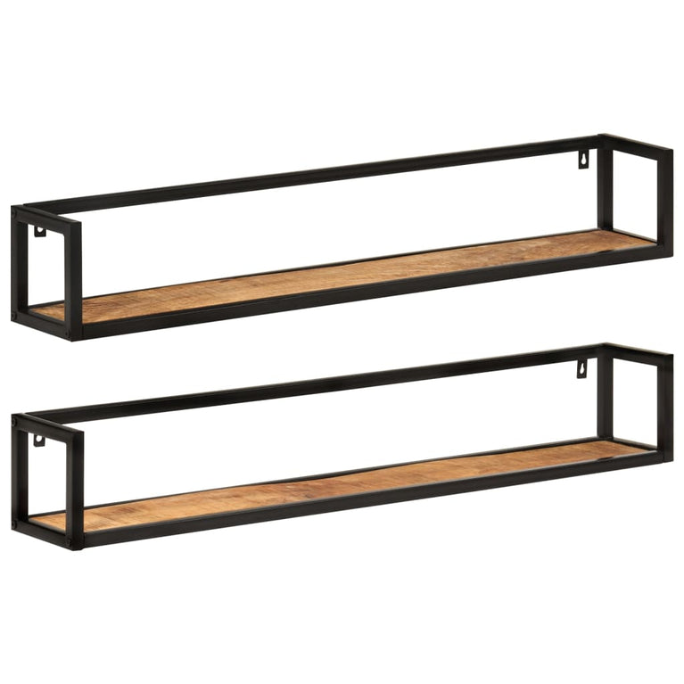 Wandschappen 2 st 110x17x17 cm massief mangohout en ijzer MeubelReus