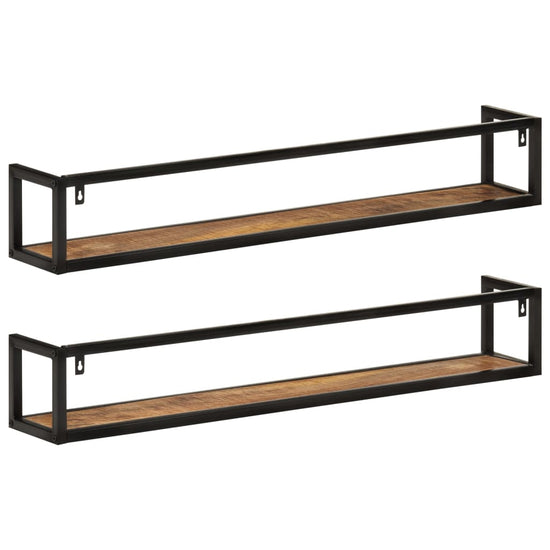 Wandschappen 2 st 110x17x17 cm massief mangohout en ijzer MeubelReus