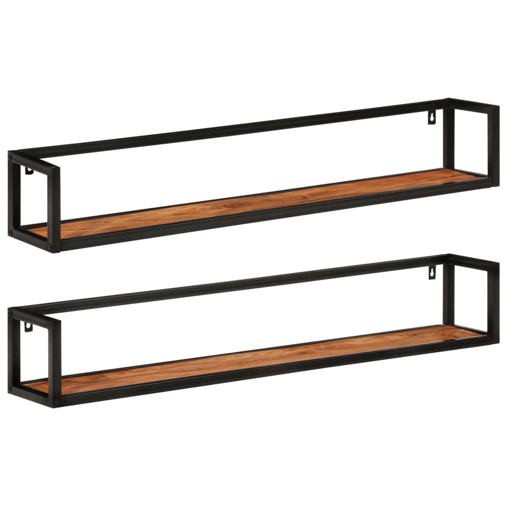 Wandschappen 2 st 110x17x17 cm massief acaciahout en ijzer MeubelReus