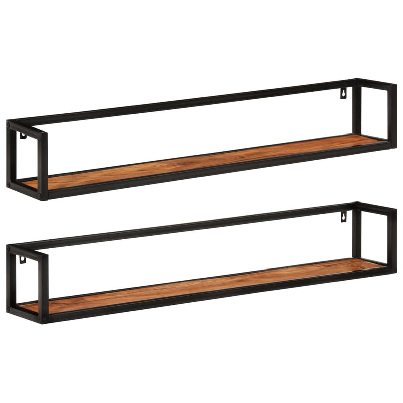Wandschappen 2 st 110x17x17 cm massief acaciahout en ijzer MeubelReus