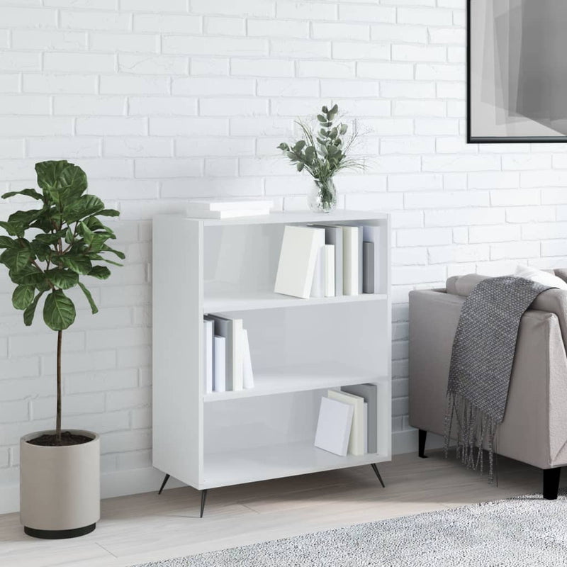 Boekenkast 69,5x32,5x90 cm bewerkt hout hoogglans wit MeubelReus