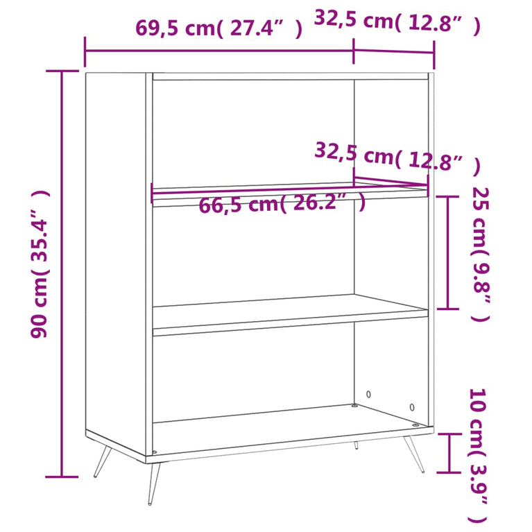 Boekenkast 69,5x32,5x90 cm bewerkt hout grijs sonoma eikenkleur MeubelReus