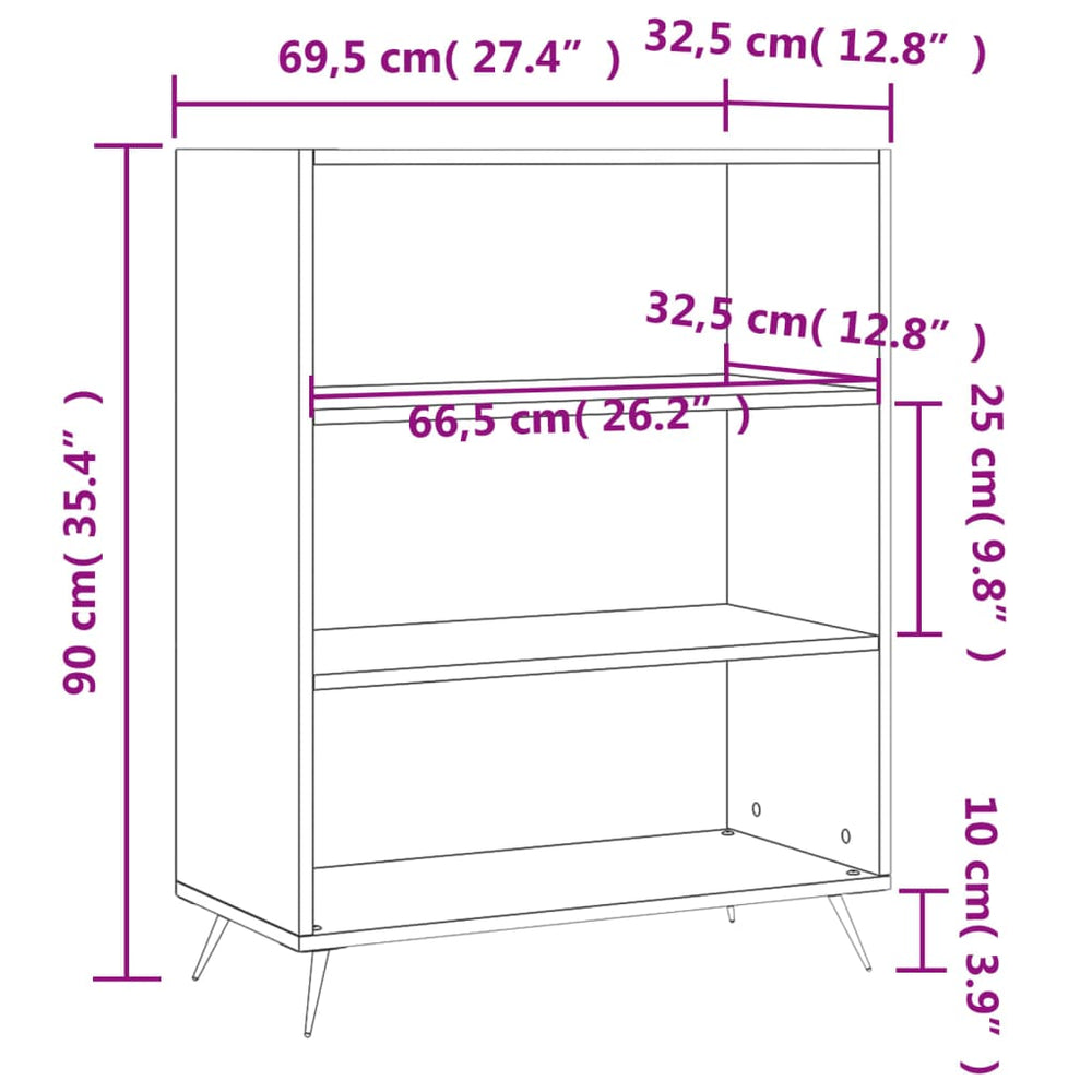 Boekenkast 69,5x32,5x90 cm bewerkt hout bruin eikenkleur MeubelReus
