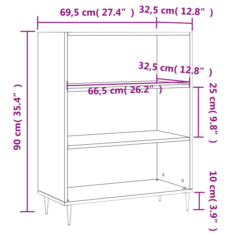 Boekenkast 69,5x32,5x90 cm bewerkt hout zwart MeubelReus