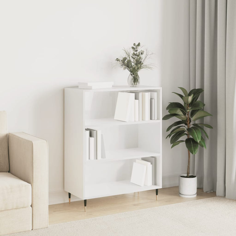 Boekenkast 69,5x32,5x90 cm bewerkt hout hoogglans wit MeubelReus