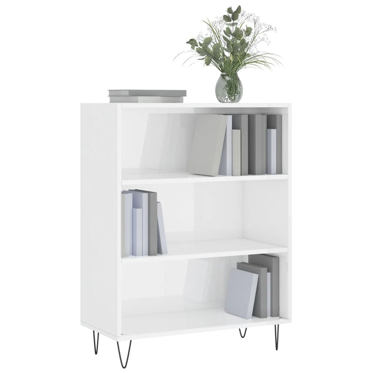 Boekenkast 69,5x32,5x90 cm bewerkt hout hoogglans wit MeubelReus