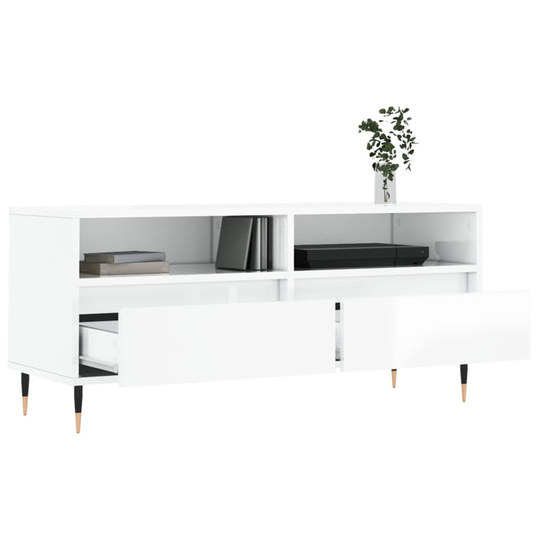 Tv-meubel 100x34,5x44,5 cm bewerkt hout hoogglans wit MeubelReus