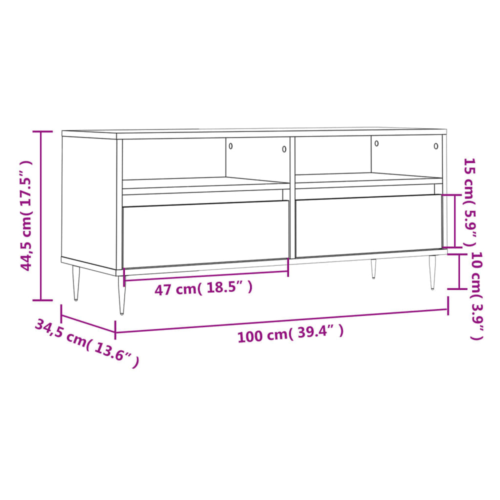 Tv-meubel 100x34,5x44,5 cm bewerkt hout grijs sonoma eikenkleur MeubelReus