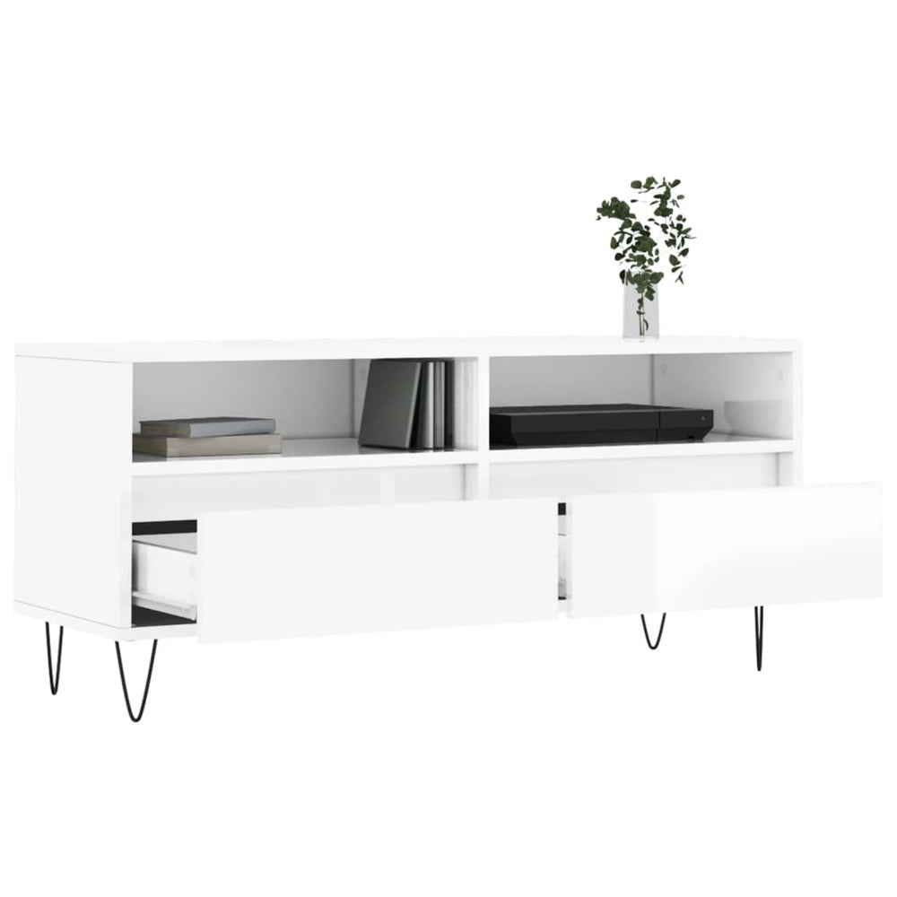 Tv-meubel 100x34,5x44,5 cm bewerkt hout hoogglans wit MeubelReus