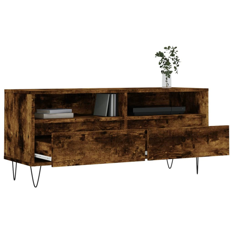 Tv-meubel 100x34,5x44,5 cm bewerkt hout gerookt eikenkleurig MeubelReus