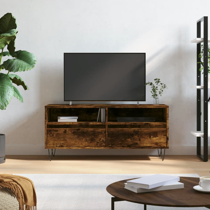 Tv-meubel 100x34,5x44,5 cm bewerkt hout gerookt eikenkleurig MeubelReus