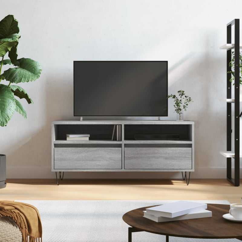 Tv-meubel 100x34,5x44,5 cm bewerkt hout grijs sonoma eikenkleur MeubelReus