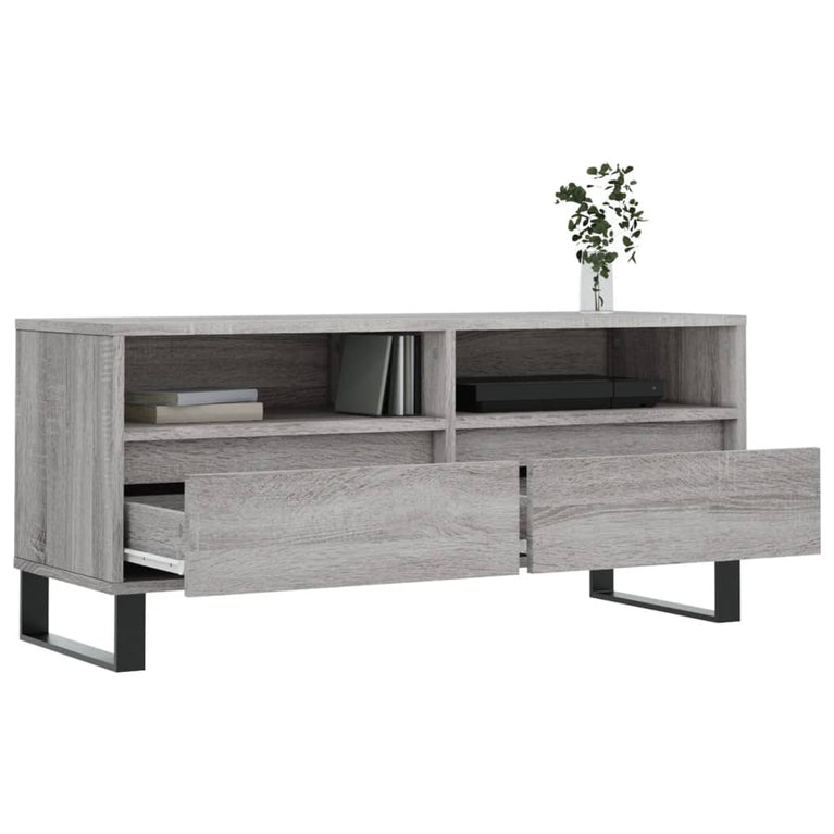Tv-meubel 100x34,5x44,5 cm bewerkt hout grijs sonoma eikenkleur MeubelReus
