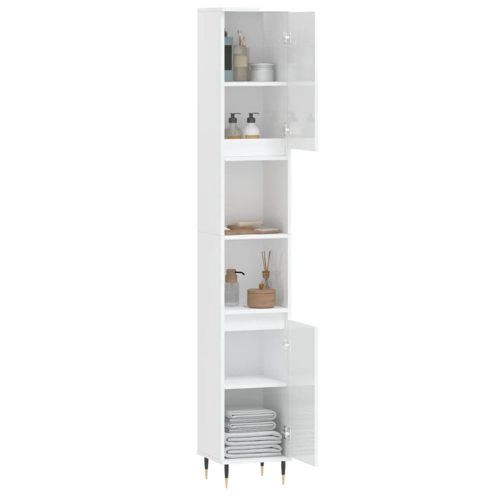 Badkamerkast 30x30x190 cm bewerkt hout hoogglans wit MeubelReus