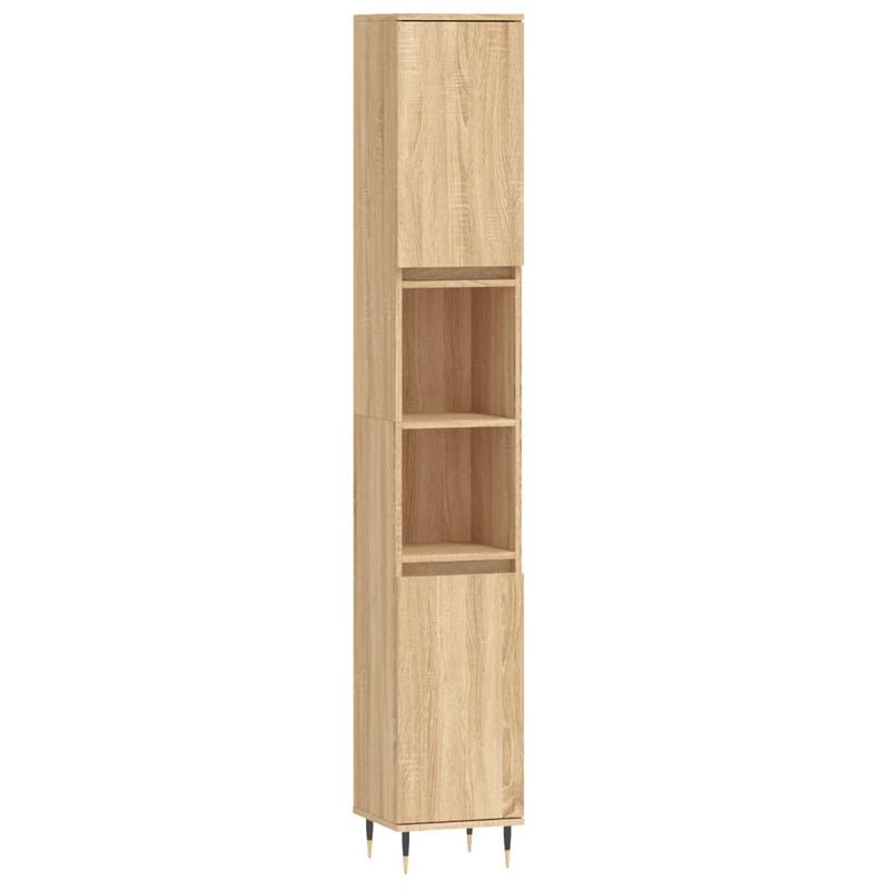Badkamerkast 30x30x190 cm bewerkt hout sonoma eikenkleurig