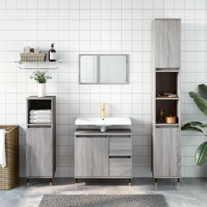 Badkamerkast 30x30x190 cm bewerkt hout grijs sonoma eikenkleur MeubelReus