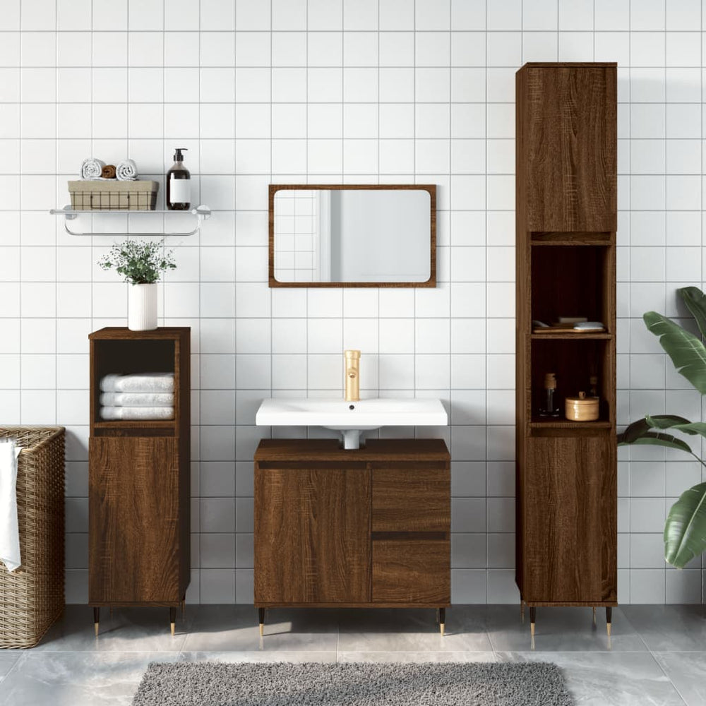 Badkamerkast 30x30x190 cm bewerkt hout bruin eikenkleur MeubelReus