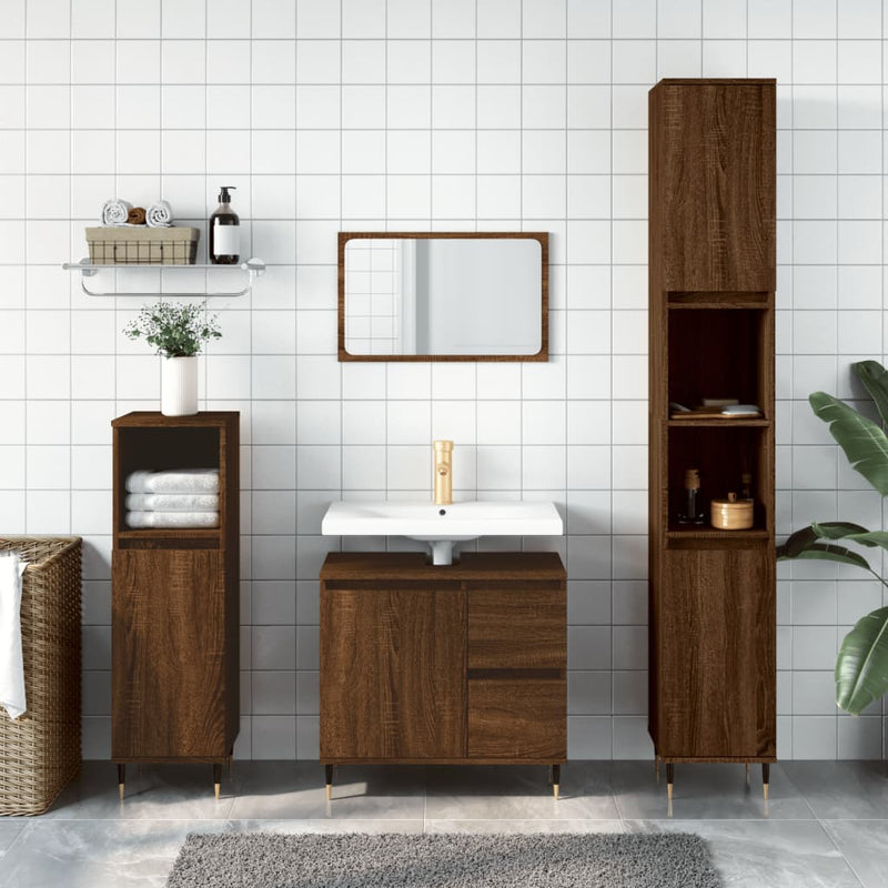Badkamerkast 30x30x190 cm bewerkt hout bruin eikenkleur MeubelReus
