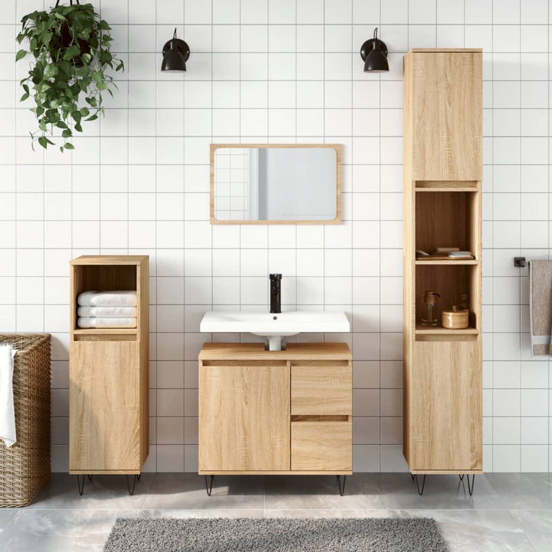 Badkamerkast 30x30x190 cm bewerkt hout sonoma eikenkleurig MeubelReus