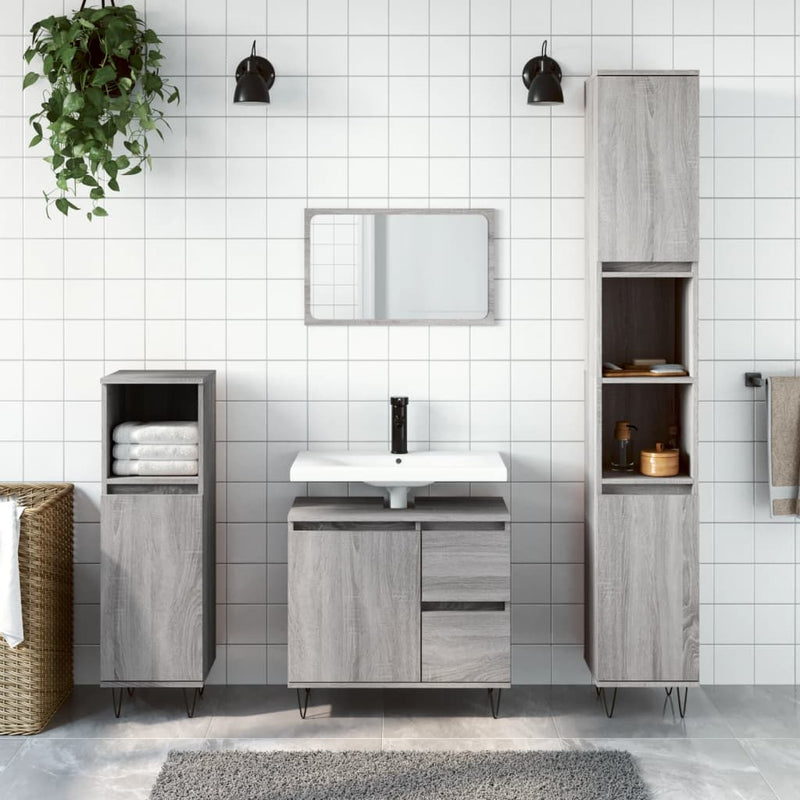 Badkamerkast 30x30x190 cm bewerkt hout grijs sonoma eikenkleur MeubelReus