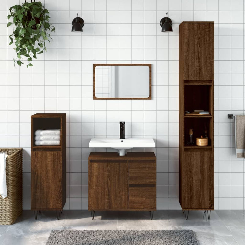 Badkamerkast 30x30x190 cm bewerkt hout bruin eikenkleur MeubelReus