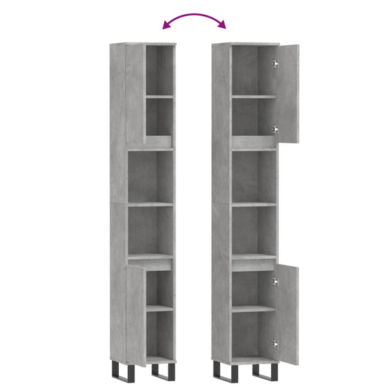 Badkamerkast 30x30x190 cm bewerkt hout betongrijs MeubelReus