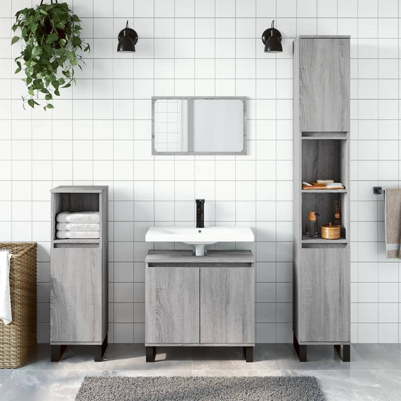Badkamerkast 30x30x190 cm bewerkt hout grijs sonoma eikenkleur MeubelReus