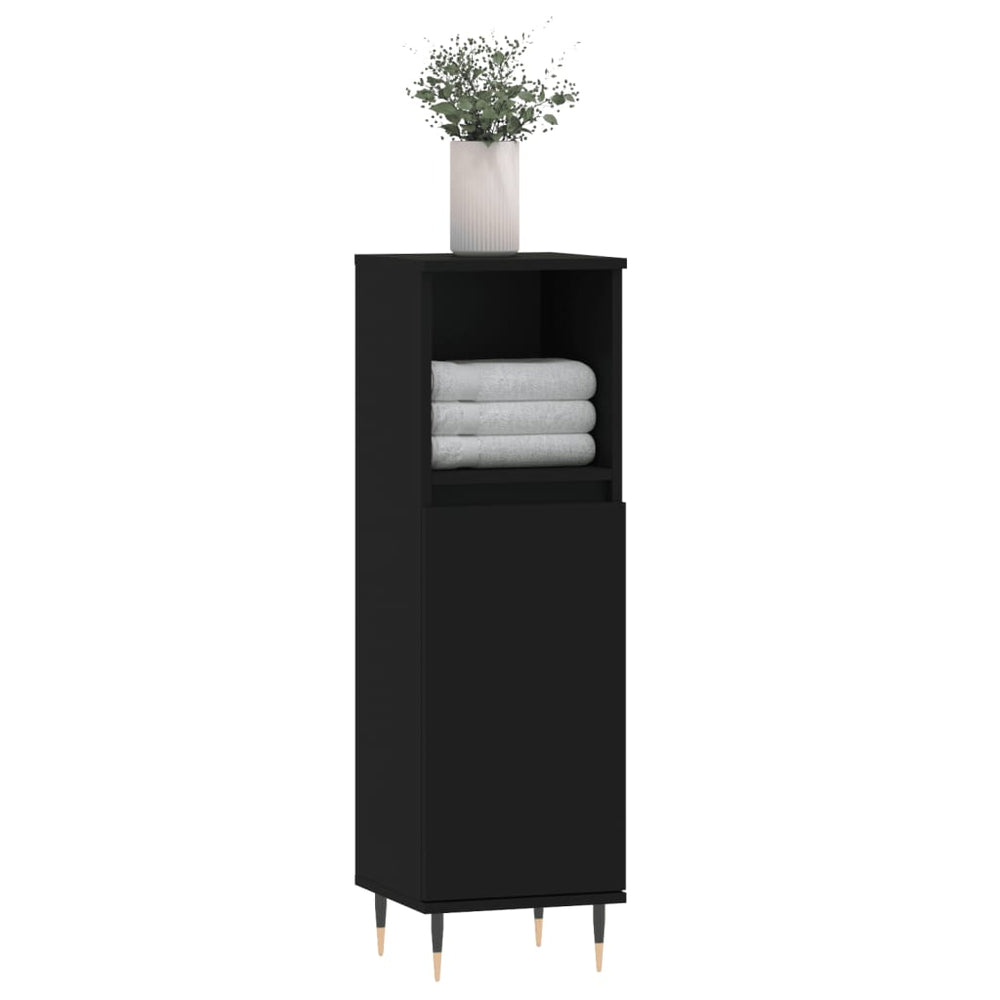 Badkamerkast 30x30x100 cm bewerkt hout zwart MeubelReus