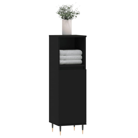 Badkamerkast 30x30x100 cm bewerkt hout zwart MeubelReus