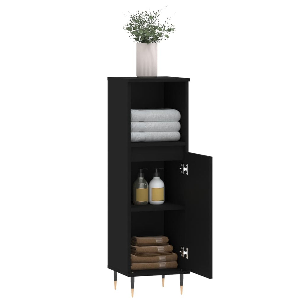 Badkamerkast 30x30x100 cm bewerkt hout zwart MeubelReus